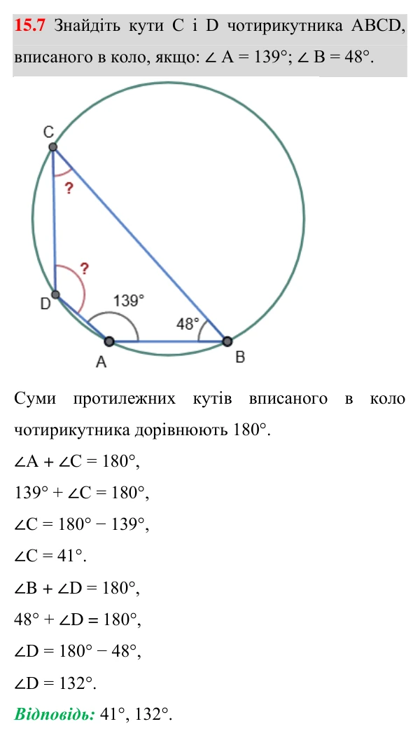 Відповідь до завдання 15.7 (с. 137) з математики для 8 класу (Істер, 2025): Вписані та описані чотирикутники