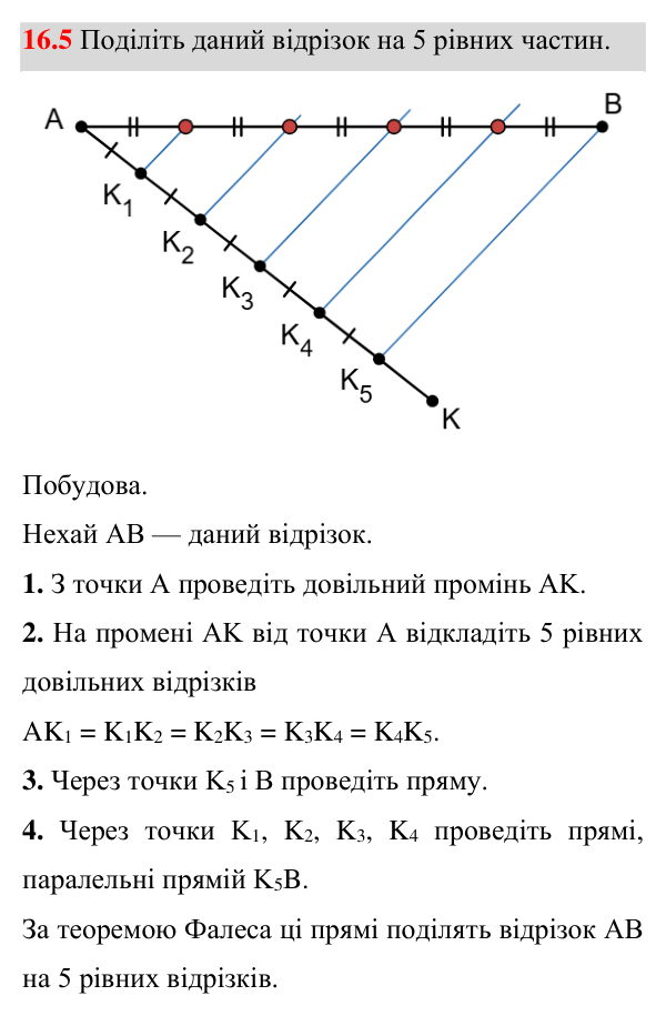 Відповідь до завдання 16.5 (с. 140) з математики для 8 класу (Істер, 2025): Теорема Фалеса