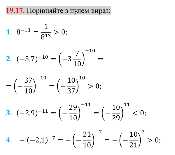 Завдання 19.17 Відповідь до завдання 19.17 (с. 161) з математики для 8 класу (Істер, 2025): Степінь із цілим показником
