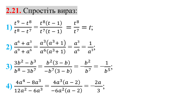 Завдання 2.21 Відповідь до завдання 2.21 (с. 24) з математики для 8 класу (Істер, 2025): Основна властивість раціонального дробу