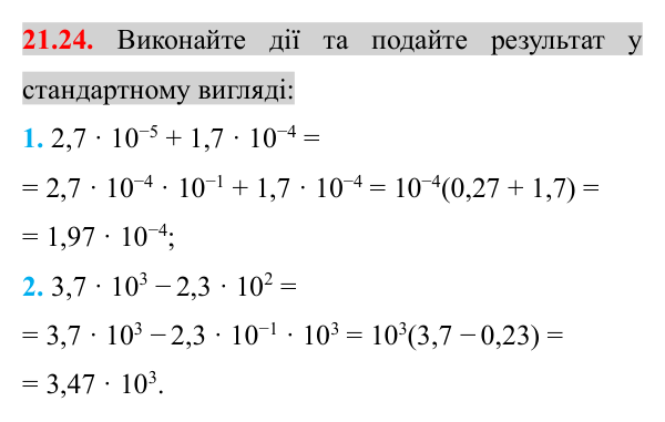 Відповідь до завдання 21.24 (с. 172) з математики для 8 класу (Істер, 2025): Стандартний вигляд числа