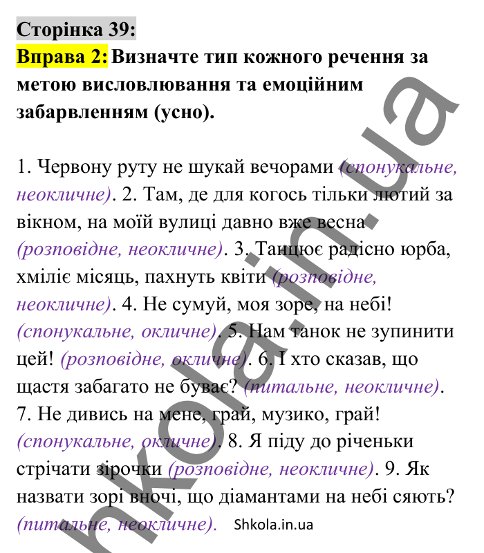 Відповідь до вправи 2 сторінка 39 ГДЗ Українська мова 8 клас Авраменко 2025