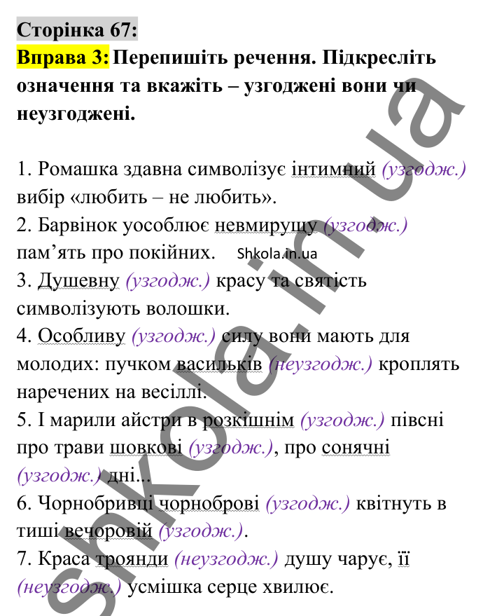 Відповідь до вправи 3 сторінка 67 ГДЗ Українська мова 8 клас Авраменко 2025