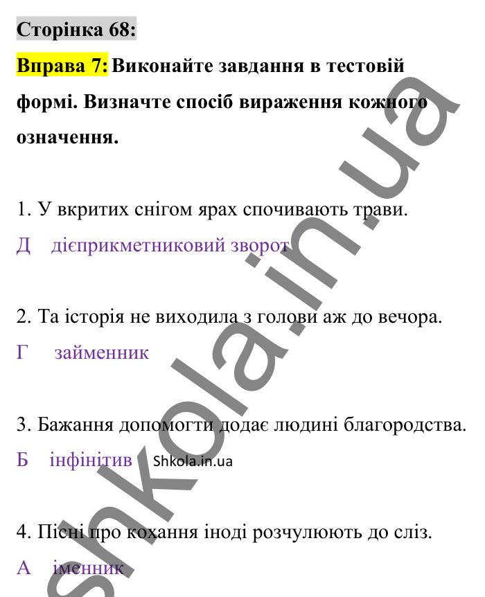 Відповідь до вправи 7 сторінка 68 ГДЗ Українська мова 8 клас Авраменко 2025