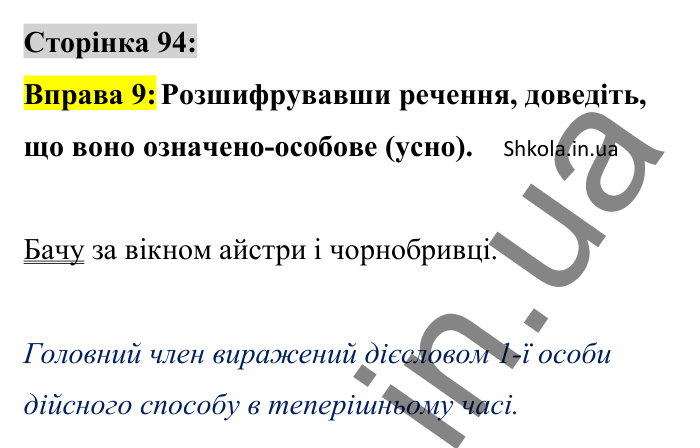 Відповідь до вправи 9 сторінка 94 ГДЗ Українська мова 8 клас Авраменко 2025