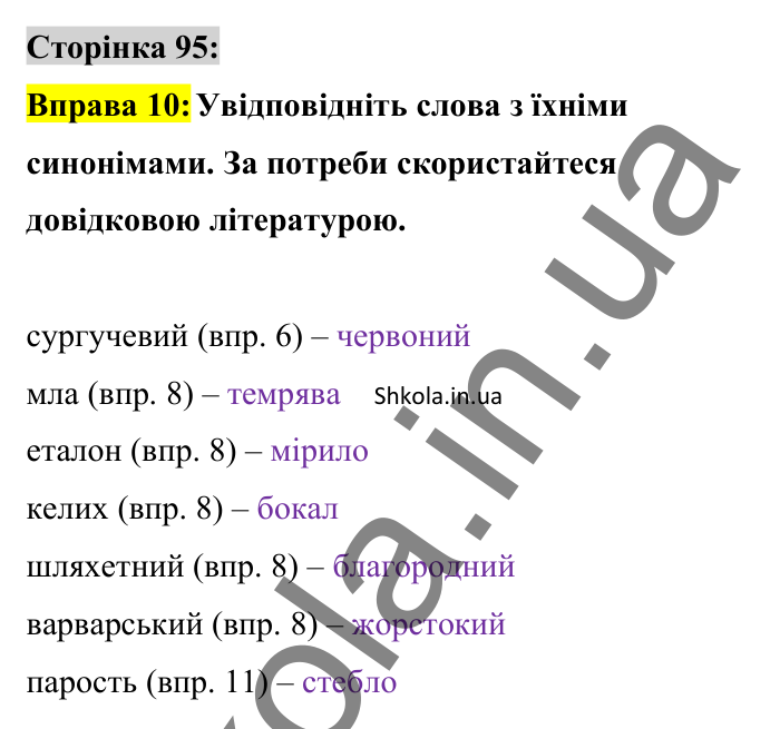Відповідь до вправи 10 сторінка 95 ГДЗ Українська мова 8 клас Авраменко 2025