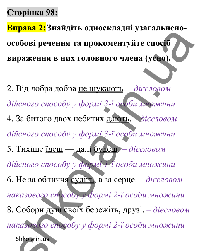 Відповідь до вправи 2 сторінка 98 ГДЗ Українська мова 8 клас Авраменко 2025