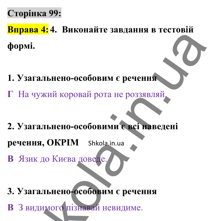 Відповідь до вправи 4 сторінка 99 ГДЗ Українська мова 8 клас Авраменко 2025