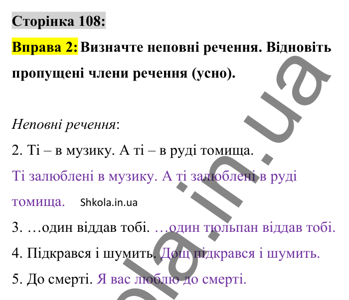 Відповідь до вправи 2 сторінка 108 ГДЗ Українська мова 8 клас Авраменко 2025