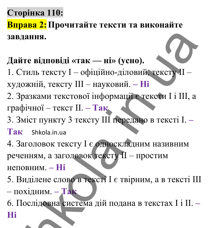 Відповідь до вправи 2 сторінка 110 ГДЗ Українська мова 8 клас Авраменко 2025