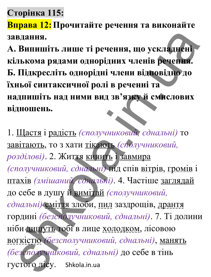 Відповідь до вправи 12 сторінка 115 ГДЗ Українська мова 8 клас Авраменко 2025