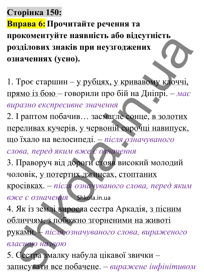 Відповідь до вправи 6 сторінка 150 ГДЗ Українська мова 8 клас Авраменко 2025