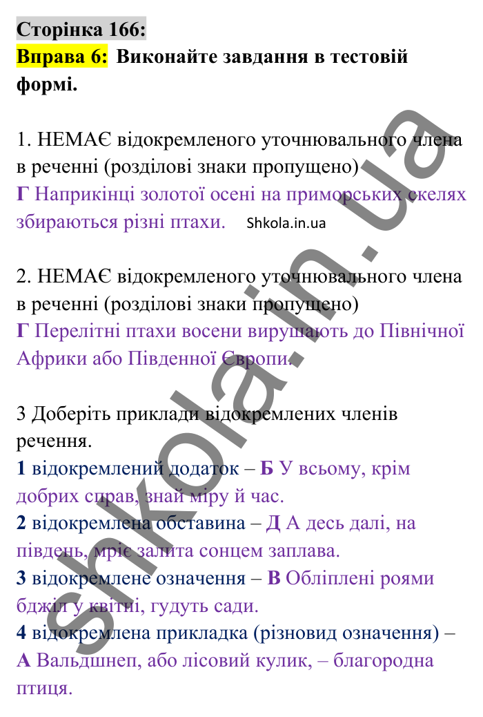 Відповідь до вправи 6 сторінка 166 ГДЗ Українська мова 8 клас Авраменко 2025