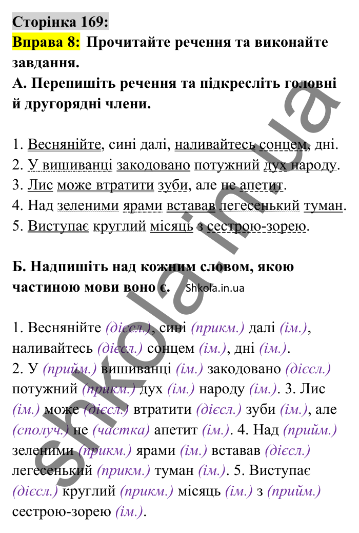 Відповідь до вправи 8 сторінка 169 ГДЗ Українська мова 8 клас Авраменко 2025