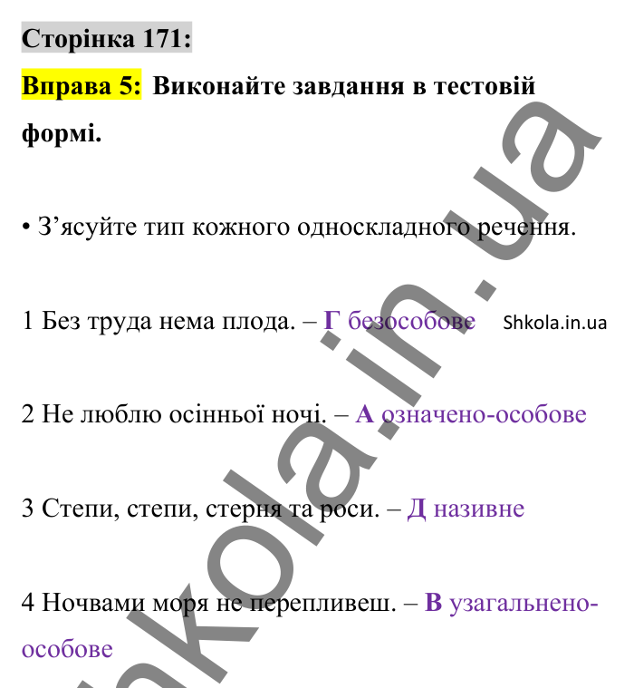 Відповідь до вправи 5 сторінка 171 ГДЗ Українська мова 8 клас Авраменко 2025