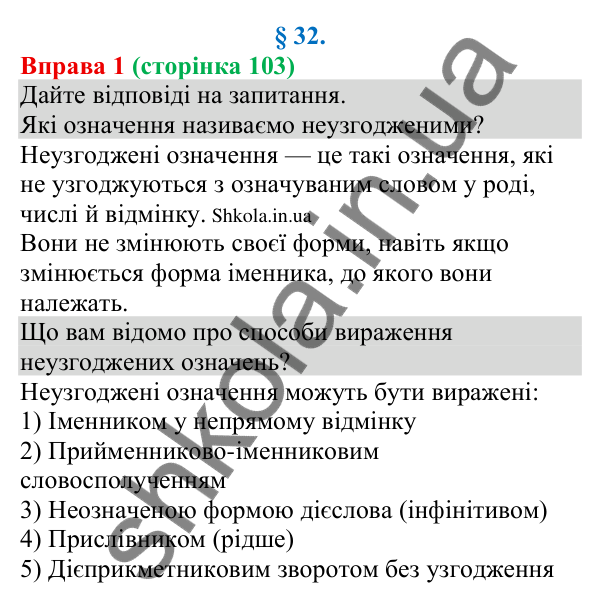 Відповідь до вправи 1 (с. 103) з української мови для 8 класу (Голуб, 2025): Відокремлення неузгоджених означень