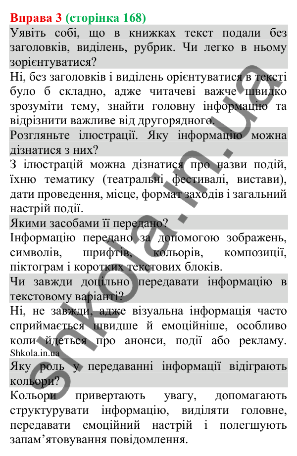 Відповідь до вправи 3 (с. 168) з української мови для 8 класу (Голуб, 2025): Складники друкованого чи цифрового тексту