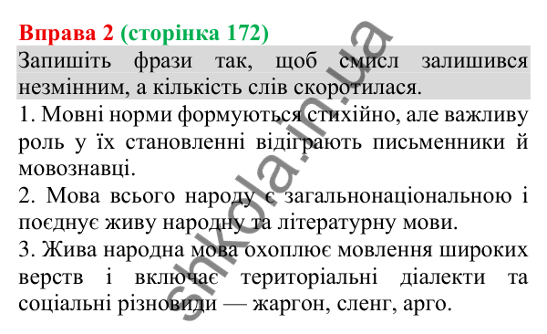 Відповідь до вправи 2 (с. 172) з української мови для 8 класу (Голуб, 2025): Вторинні тексти. Стислий переказ. Способи…