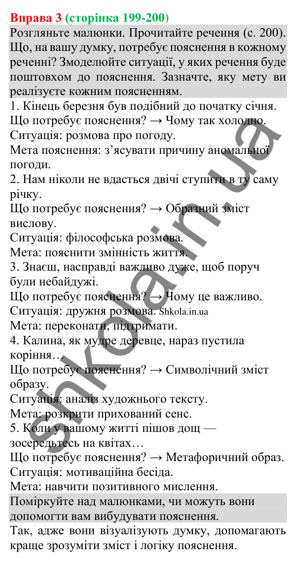 Відповідь до вправи 3 (с. 199-200) з української мови для 8 класу (Голуб, 2025): Пояснення