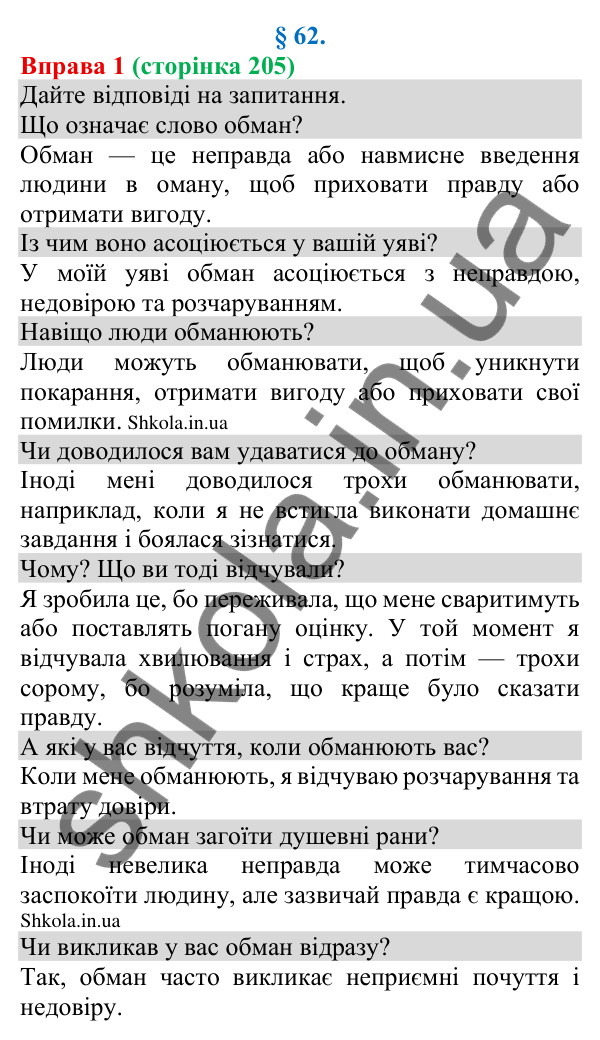 Відповідь до вправи 1 (с. 205) з української мови для 8 класу (Голуб, 2025): Обман
