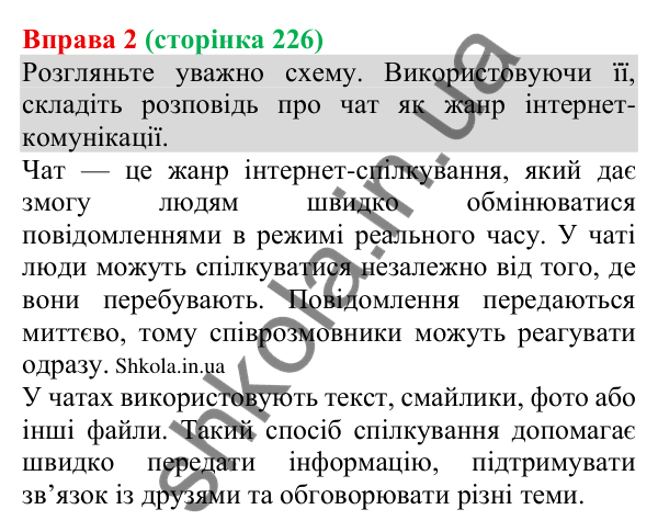 Відповідь до вправи 2 (с. 226) з української мови для 8 класу (Голуб, 2025): Чат