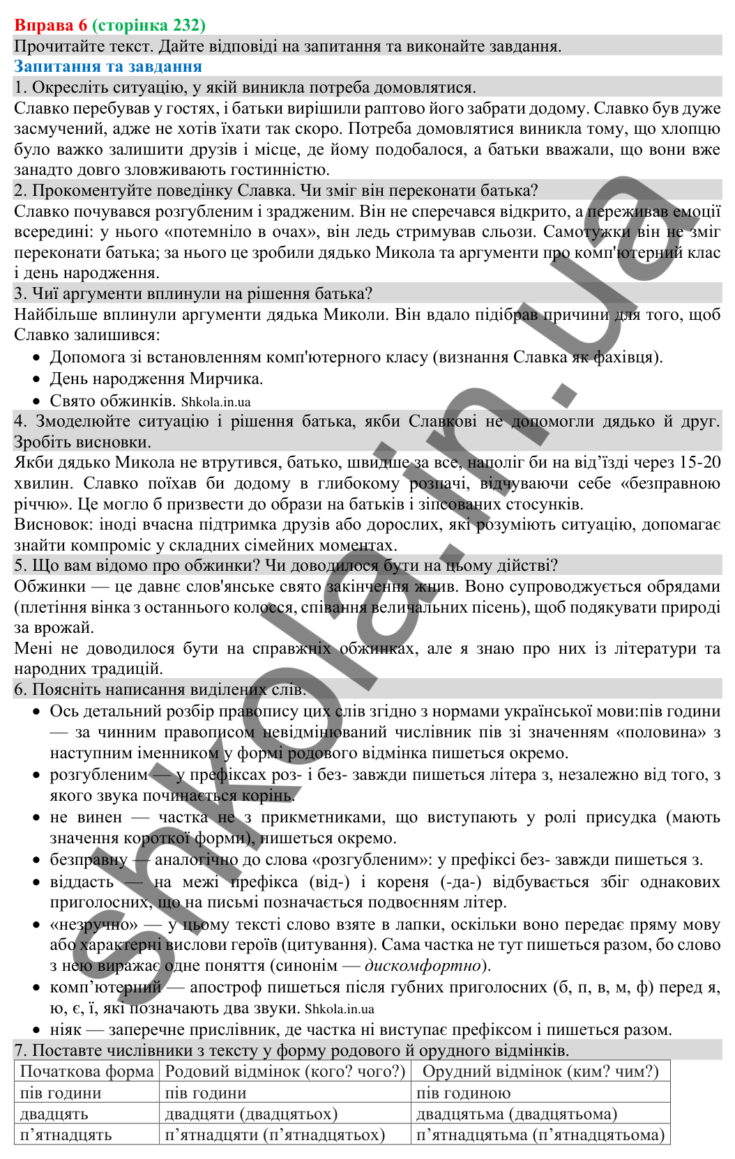 Відповідь до вправи 6 (с. 232) з української мови для 8 класу (Голуб, 2025): Комунікативні наміри. Домовлятися