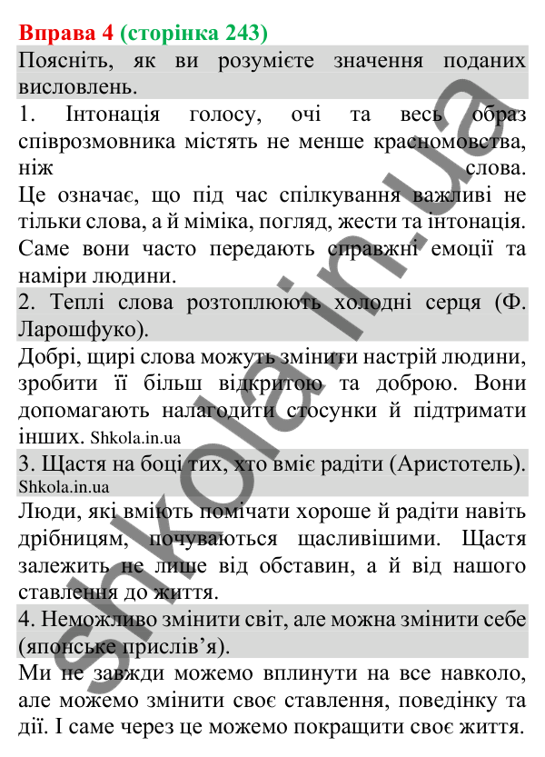 Відповідь до вправи 4 (с. 243) з української мови для 8 класу (Голуб, 2025): Емоції в процесі спілкування