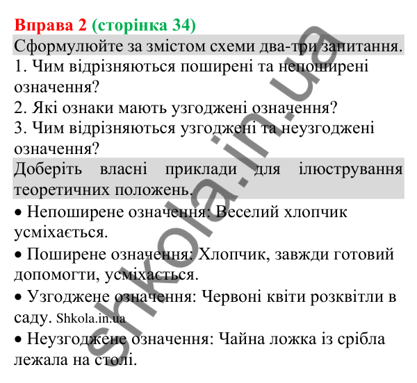 Відповідь до вправи 2 (с. 34) з української мови для 8 класу (Голуб, 2025): Види означень