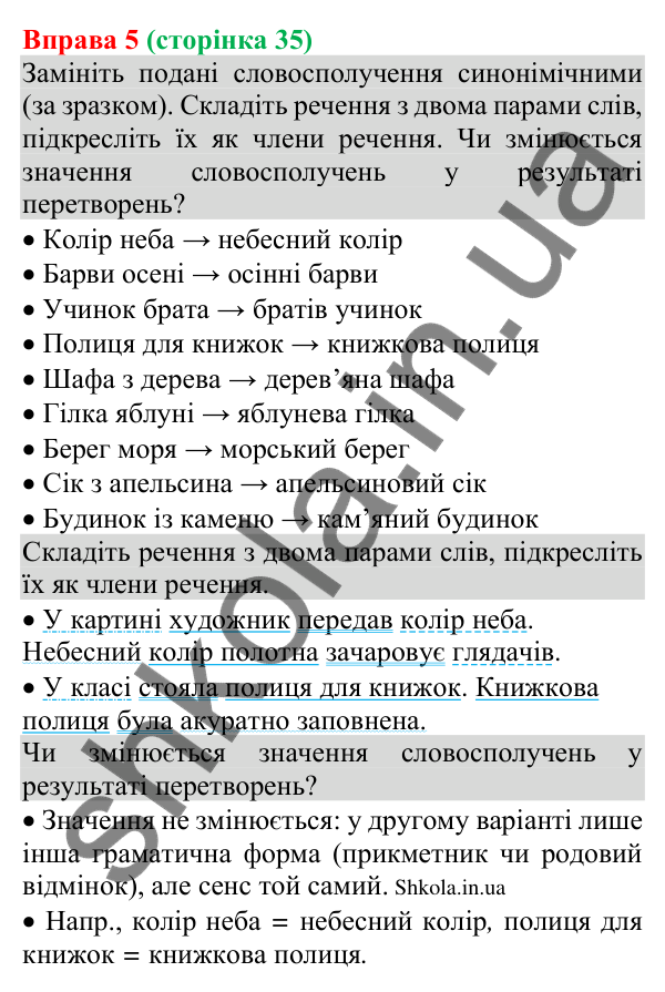 Відповідь до вправи 5 (с. 35) з української мови для 8 класу (Голуб, 2025): Види означень
