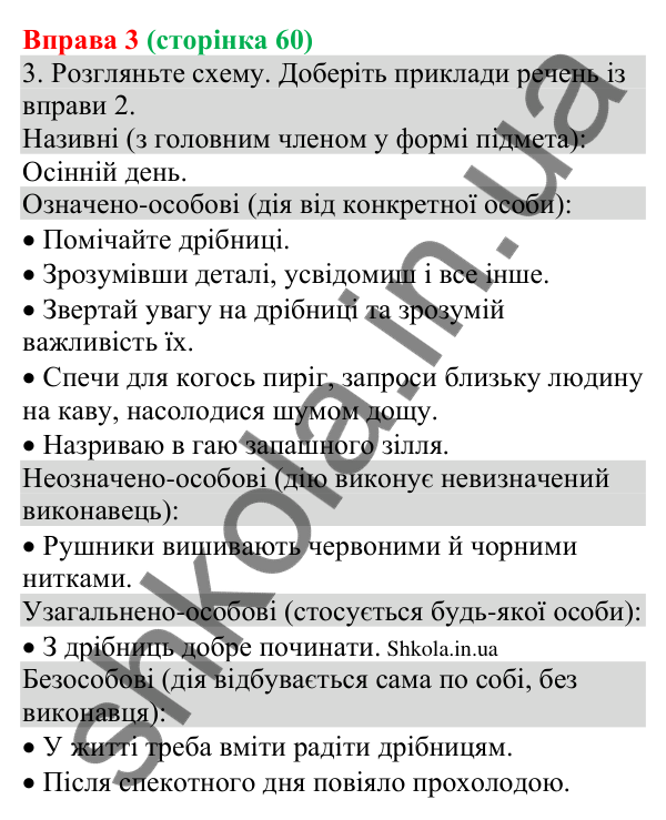 Відповідь до вправи 3 (с. 60) з української мови для 8 класу (Голуб, 2025): Односкладні речення. Односкладне називне речення