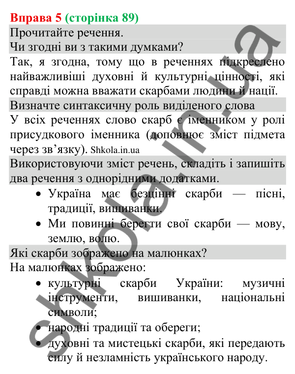 Відповідь до вправи 5 (с. 89) з української мови для 8 класу (Голуб, 2025): Однорідні додатки