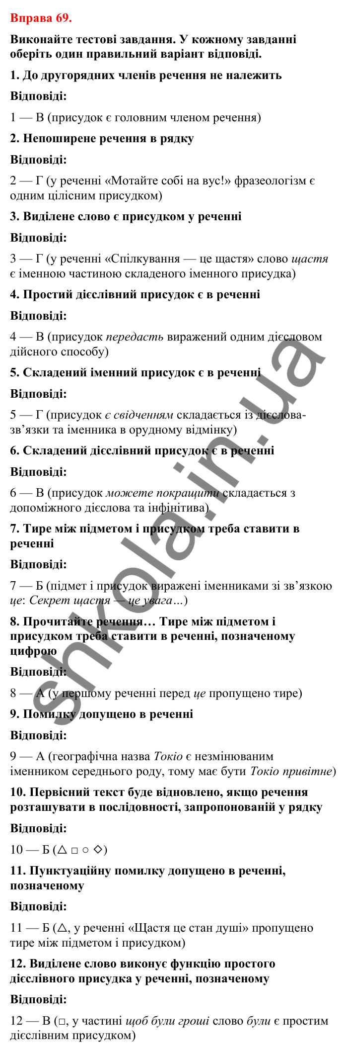 Відповіді до вправи 69 (с. 53) з української мови для 8 класу (Літвінова, 2025): Тире між підметом і присудком