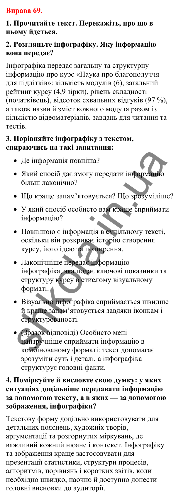 Відповіді до вправи 69 (с. 62) з української мови для 8 класу (Літвінова, 2025): Трансформування текстової інформації в граф…