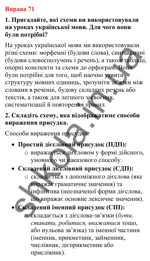 Відповіді до вправи 71 (с. 62) з української мови для 8 класу (Літвінова, 2025): Трансформування текстової інформації в граф…