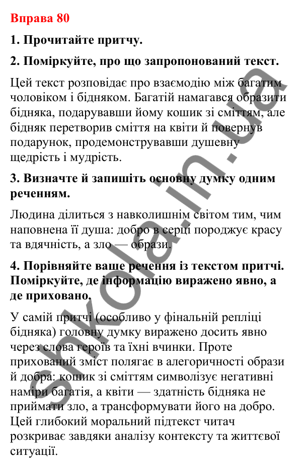 Відповіді до вправи 80 (с. 71) з української мови для 8 класу (Літвінова, 2025): Явний і прихований зміст інформації. Естети…