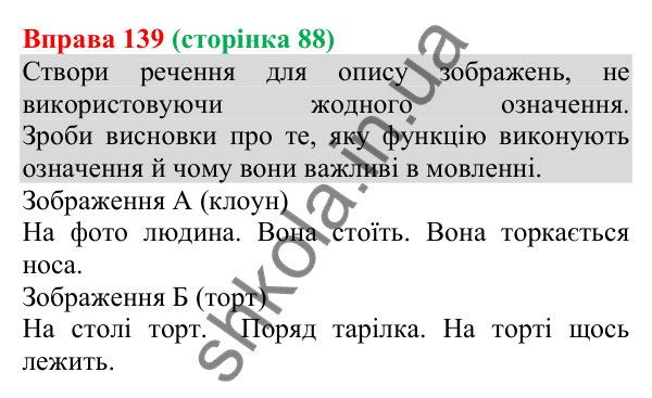 Відповідь до вправи 139 (с. 89) з української мови для 8 класу (Онатій, 2025): Означення як другорядний член речення