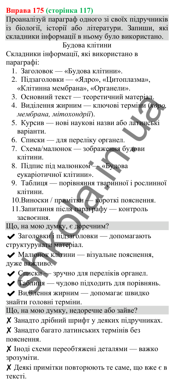 Відповідь до вправи 175 (с. 117) з української мови для 8 класу (Онатій, 2025): Складники друкованого чи цифрового…