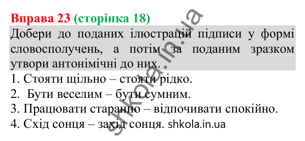 Відповідь до вправи 23 (с. 18) з української мови для 8 класу (Онатій, 2025): Словосполучення. Частини мови як будівельний…