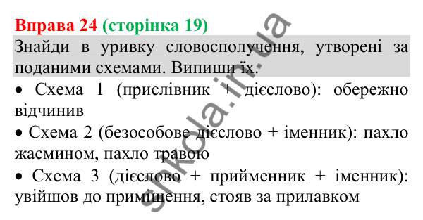 Відповідь до вправи 24 (с. 19) з української мови для 8 класу (Онатій, 2025): Словосполучення. Частини мови як будівельний…