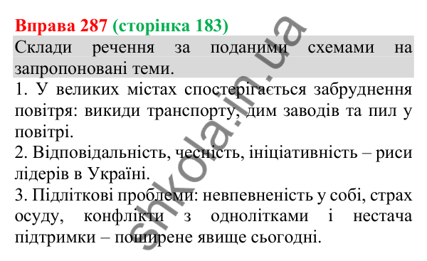 Відповідь до вправи 287 (с. 183) з української мови для 8 класу (Онатій, 2025): Узагальнювальні слова в реченнях з…