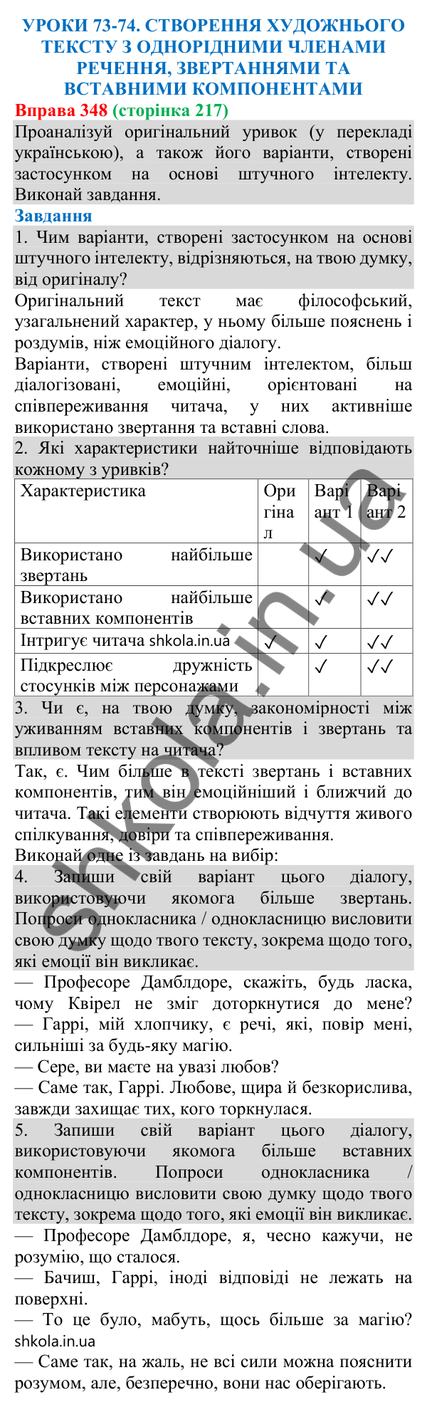 Відповідь до вправи 348 (с. 217) з української мови для 8 класу (Онатій, 2025): Створення художнього тексту з однорідними…