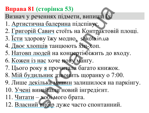Відповідь до вправи 81 (с. 53) з української мови для 8 класу (Онатій, 2025): Способи вираження підмета. Узгодження підмета…