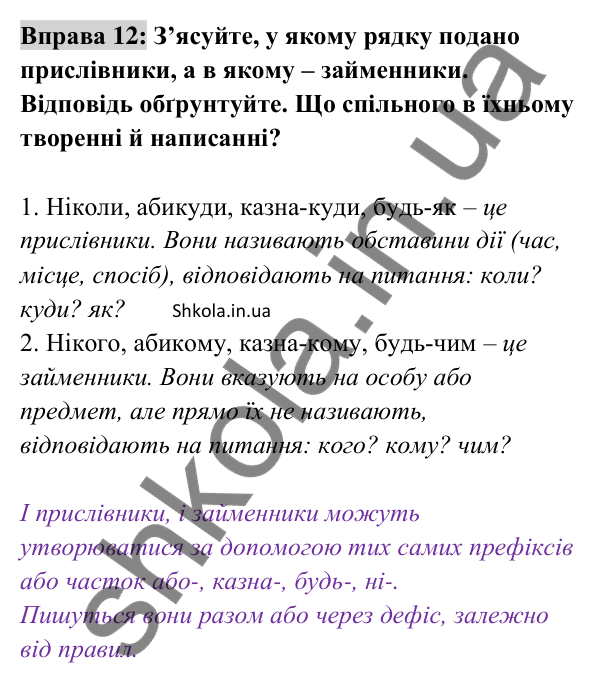 Відповідь до вправи 12 (с. 11) з української мови для 8 класу (Заболотний, 2025): Самостійні частини мови