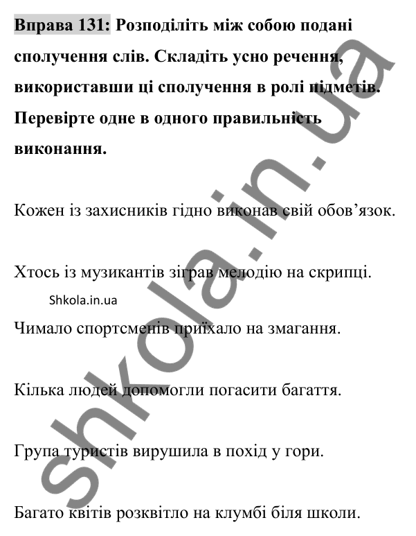 Відповідь до вправи 131 (с. 52) з української мови для 8 класу (Заболотний, 2025): Підмет