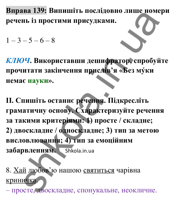 Відповідь до вправи 139 (с. 56) з української мови для 8 класу (Заболотний, 2025): Присудок. Простий і складений дієслівний…