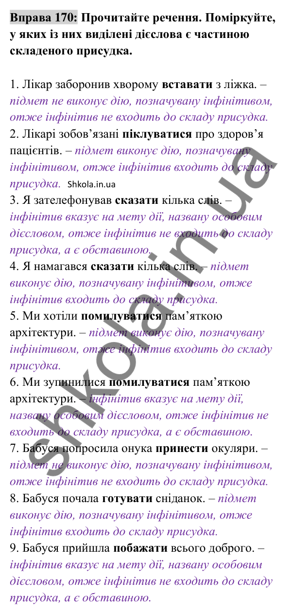 Відповідь до вправи 170 (с. 70) з української мови для 8 класу (Заболотний, 2025): Узагальнення вивченого з теми…