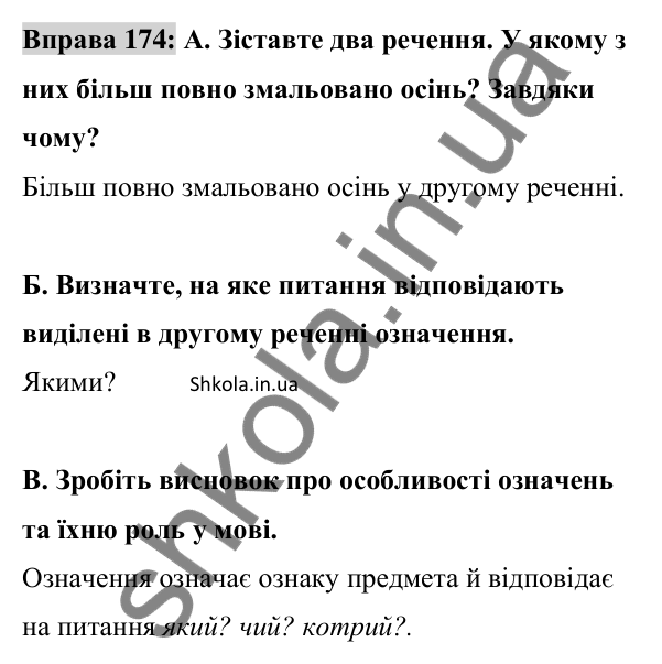 Відповідь до вправи 174 (с. 74) з української мови для 8 класу (Заболотний, 2025): Означення