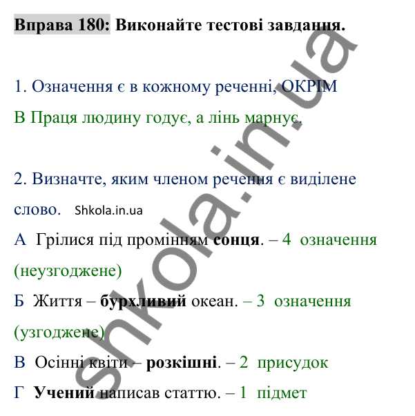 Відповідь до вправи 180 (с. 77) з української мови для 8 класу (Заболотний, 2025): Означення