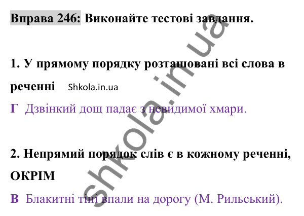 Відповідь до вправи 246 (с. 105) з української мови для 8 класу (Заболотний, 2025): Порядок слів у реченні. Логічний наголос