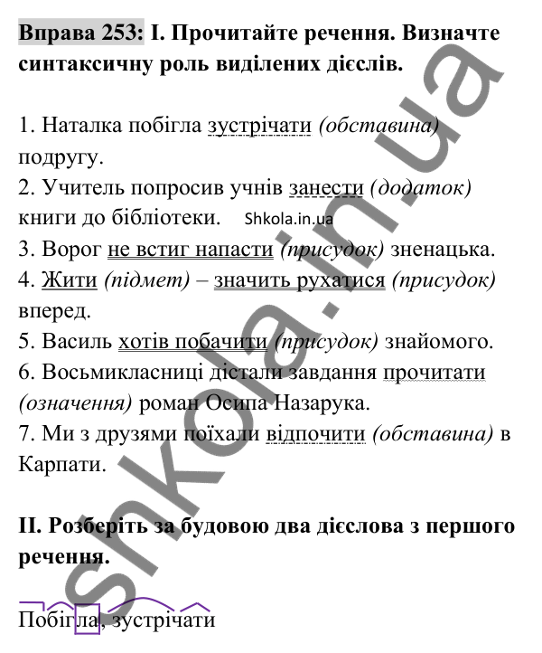 Відповідь до вправи 253 (с. 108) з української мови для 8 класу (Заболотний, 2025): Узагальнення вивченого з теми…